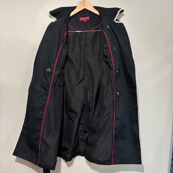 Merona Black and White Trench Coat Notched Lapels Waist Tie Size Small - Picture 10 of 11